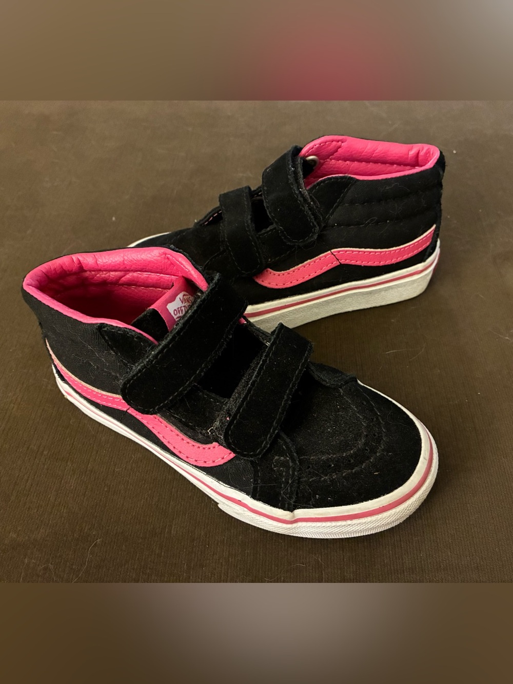 Vans Kids Sk8-Mid Reissue V Black Pink High-Top Velcro Sneakers Skate Punk Sz 12